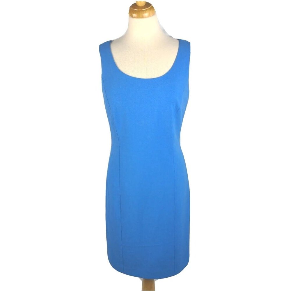 Tahari Womens Crepe Tailored Sheath Dress Short Sleeve Riviera Blue Size 8 NWOT